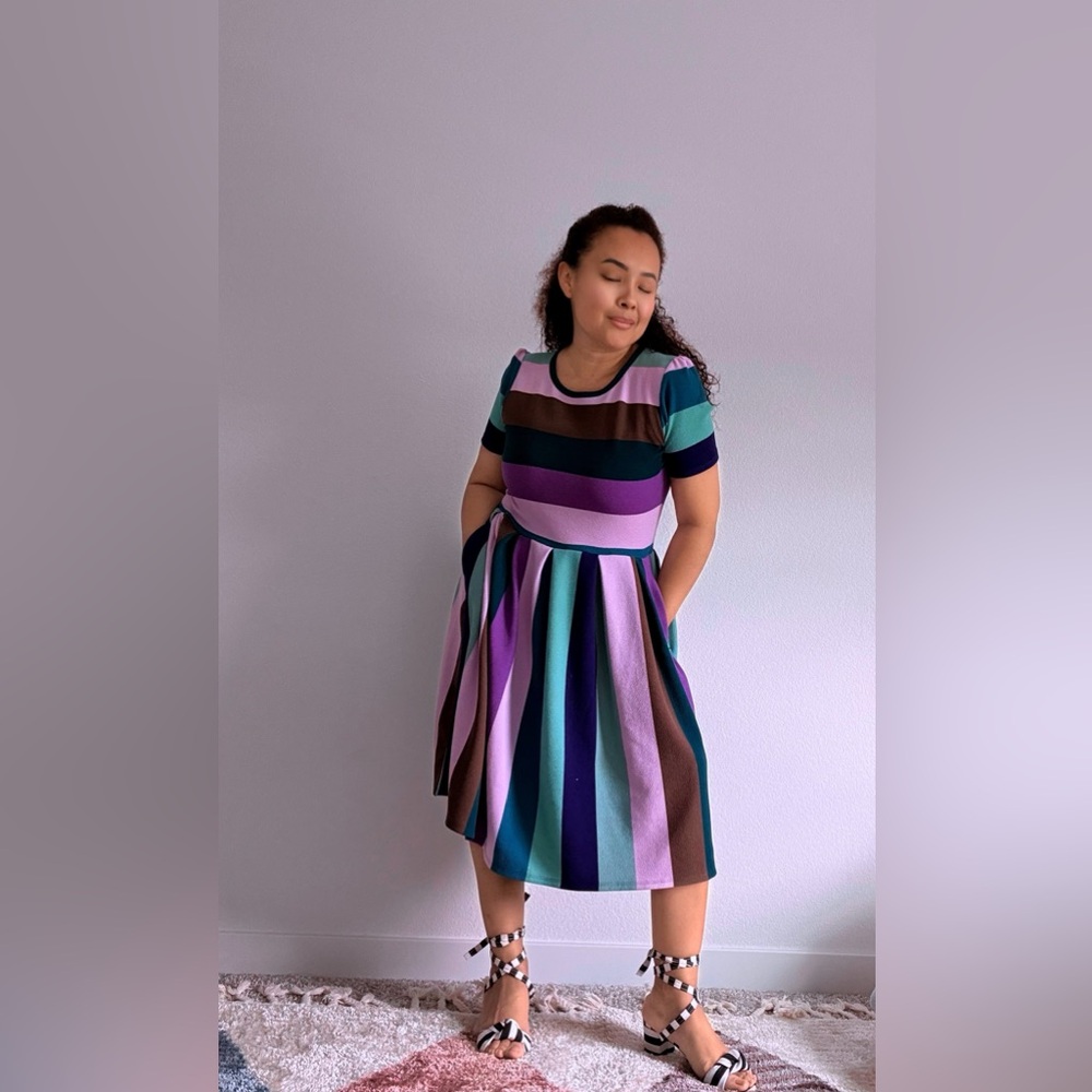 LuLaRoe Rainbow colorful Striped Maxi Dress in Purple and Blue - Picture 3 of 9